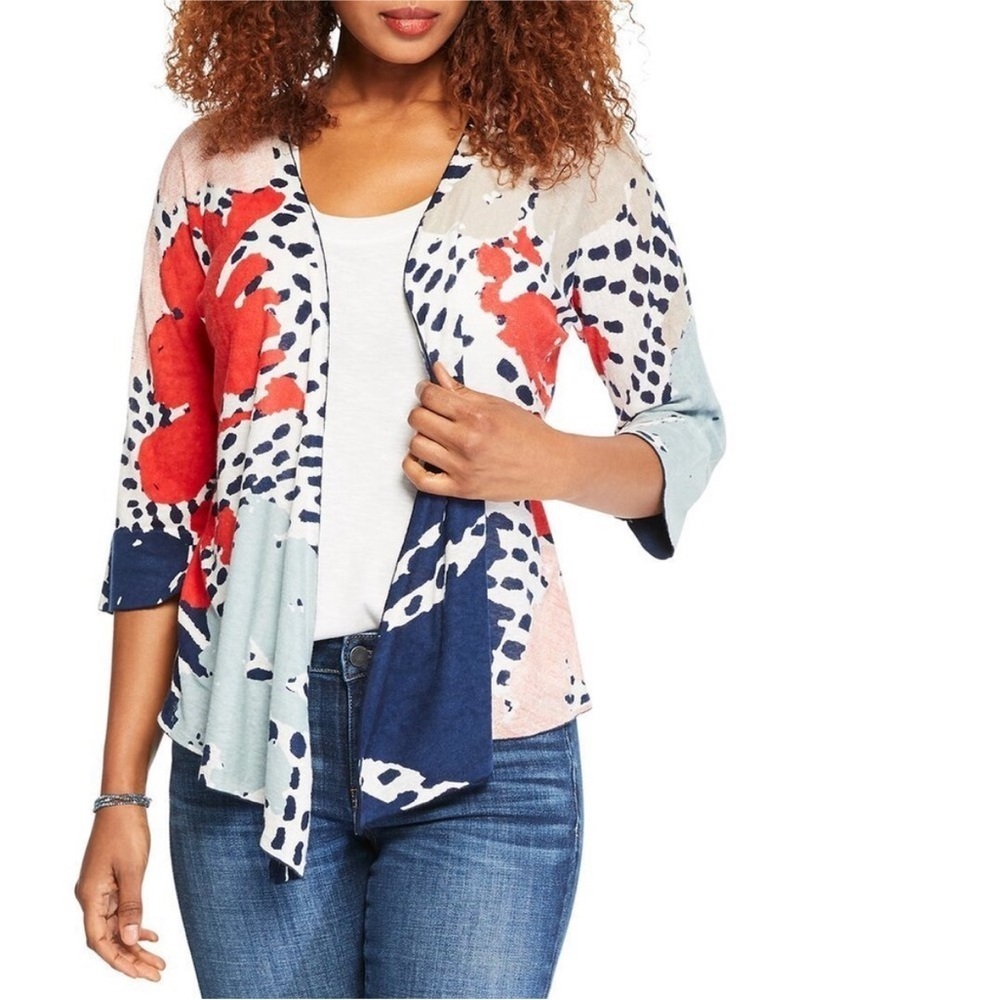 NIC+ZOE Art Scene 4 Way Linen-Blend Red and Blue Cardigan Size XS - Picture 2 of 8